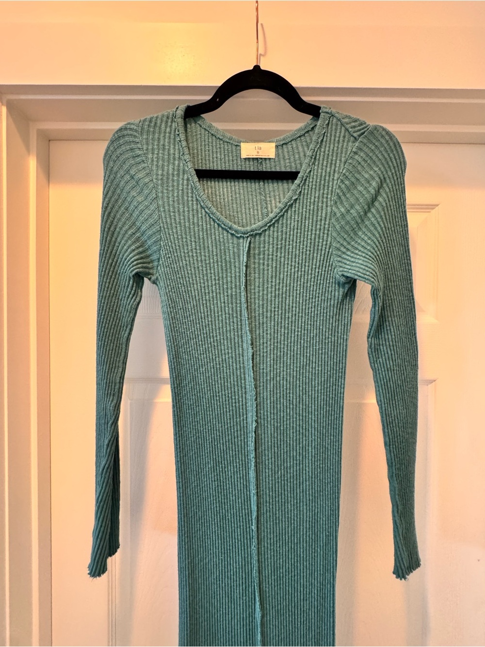 T.La Teal Ribbed Long-Sleeve Sweater Dress